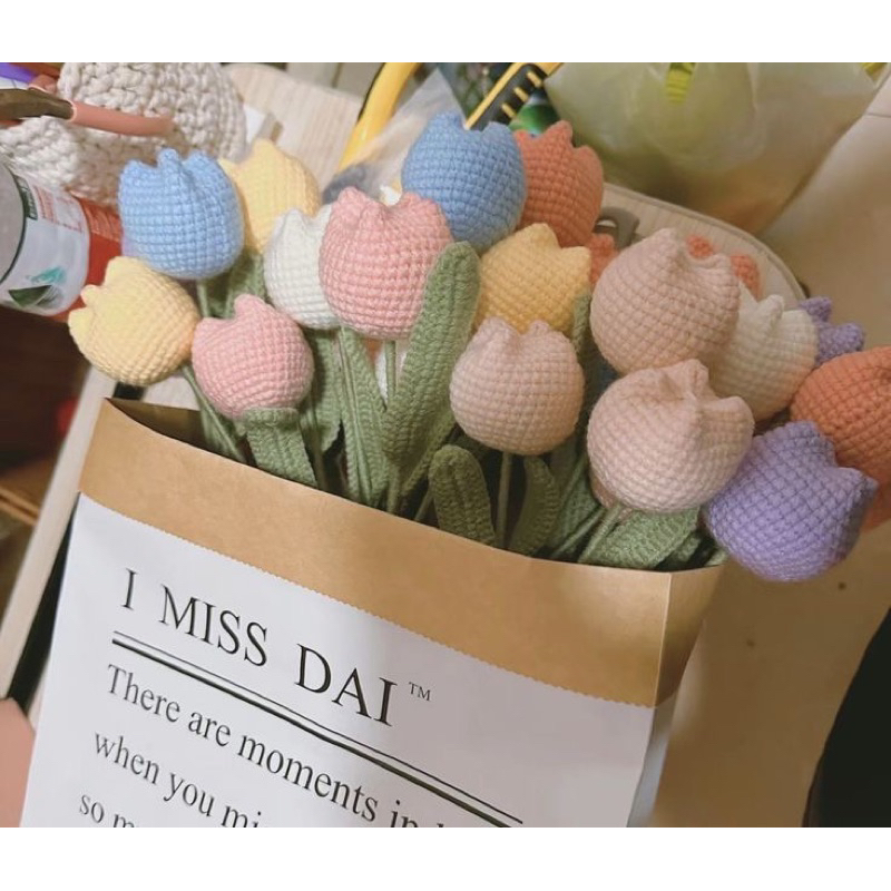 Hoa tulip tròn bằng len (chỉ bán từ 2 hoa)