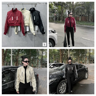 Áo khoác bomber lót lông cừu phối viền sọc