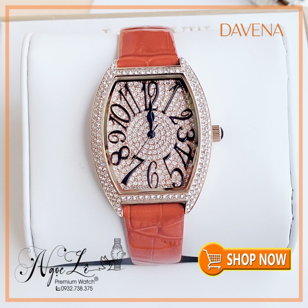 Đồng Hồ Nữ Davena Chính Hãng - Davena 31525 Dây Da Đỏ Vỏ Rose Đính Đá 34mm