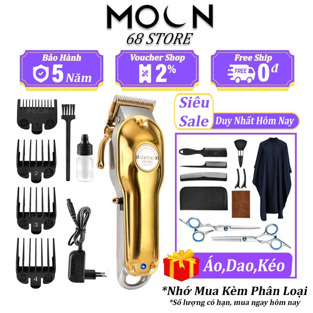Tông đơ cắt tóc gia đình chuyên nghiệp Kemei 1987, tăng đơ hớt tóc, pin trâu, máy khỏe, lưỡi dao sắc bén, chính hãng