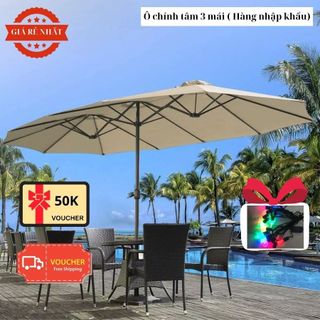 Ô dù chính tâm ba mái 4,55m x 2,65m nhập khẩu cao cấp che nắng mưa có đế inox
