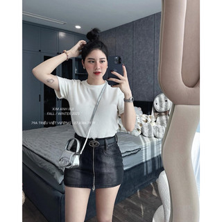 Chân váy jeans denim bò loang khóa trước kèm belt D Lucik Shop QCL1 CV0036