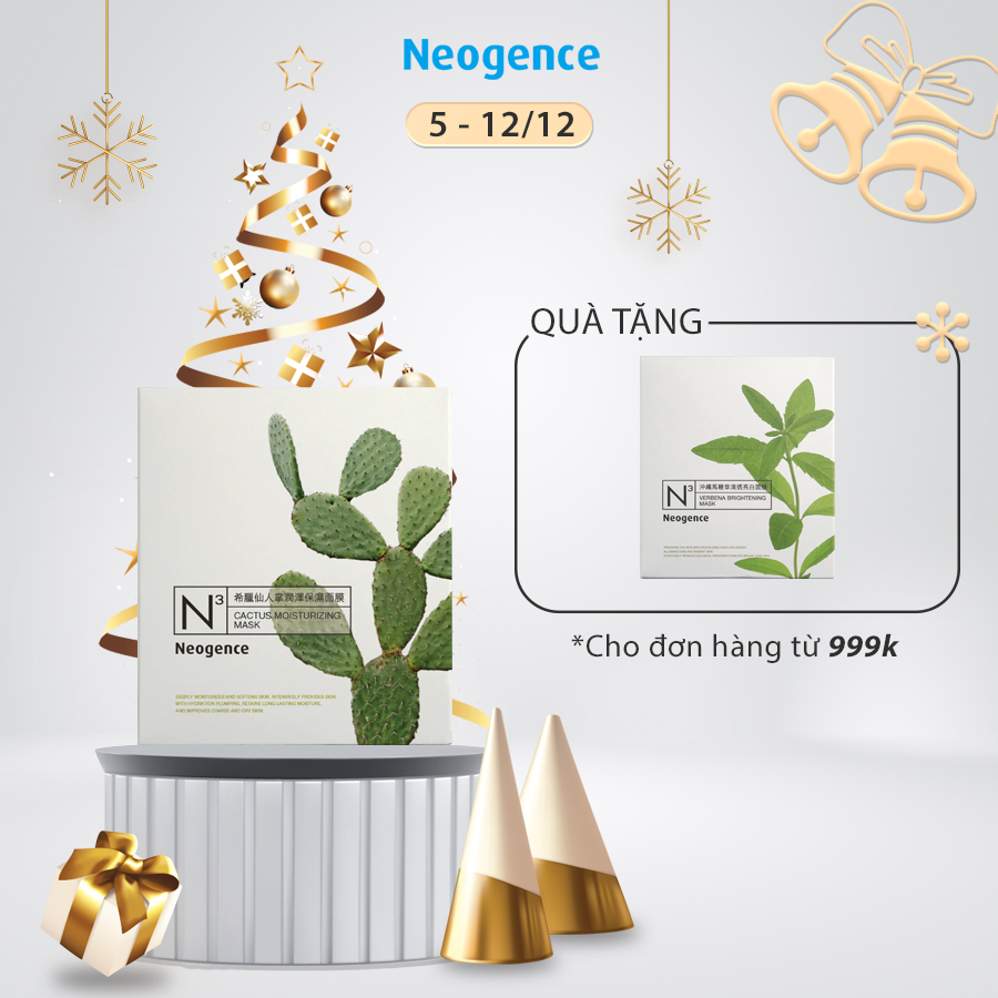 Hộp 8 miếng mặt nạ Neogence N3 cấp nước dưỡng ẩm sâu chiết xuất Xương rồng