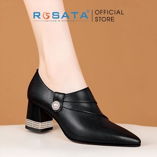 Giày bốt cổ thấp nữ đế vuông cao gót 6p ROSATA RO609 mũi nhọn đính đá viền gót khóa kéo