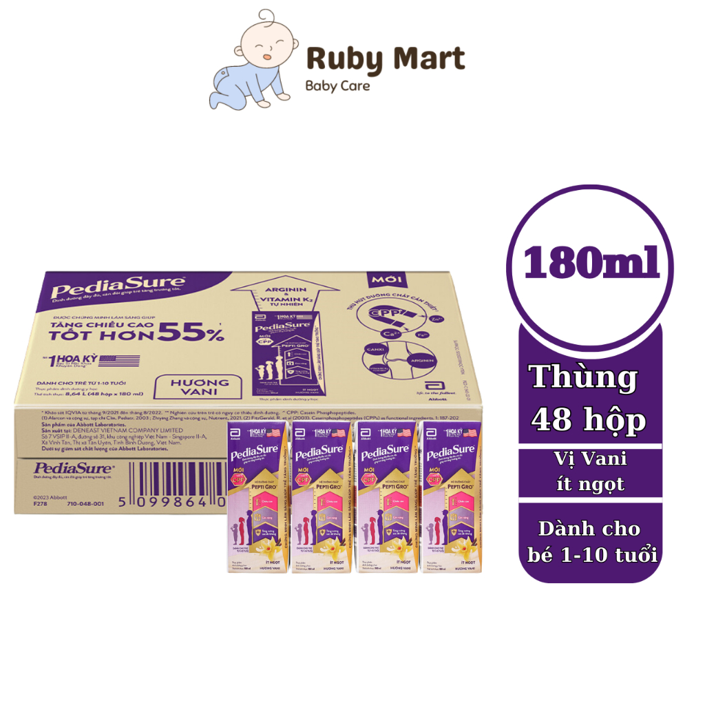 Thùng 48 Hộp Sữa nước Pediasure Vani ít ngọt 180ml/hộp