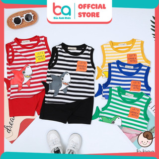 Bộ Ba Lỗ Bé Trai Bé Gái Minky Mom Vải Thun Lạnh In Hình Baby Shark 3D Kẻ Sọc Dễ Thương, Bộ Quần Áo Cho Bé BL-CA1