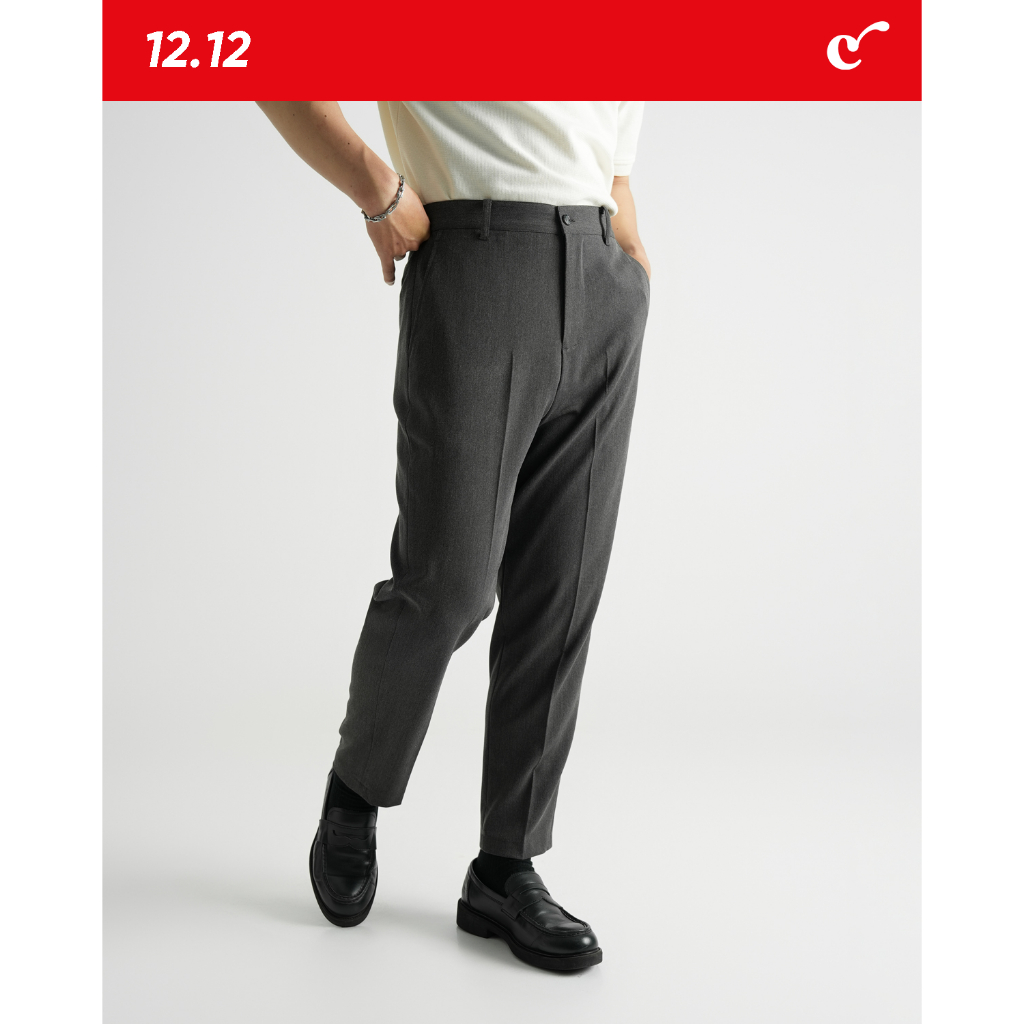 COCOZZI - Quần Âu Nam Cạp Cao Form Tapered Màu Xám (Soul Trousers - Gray) - Dòng Quần Âu Cao Cấp, Chất Liệu 100% Cotton.