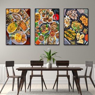 Tranh treo tường trang trí decor quán ốc có sẵn khung kèm đinh treo tiện lợi