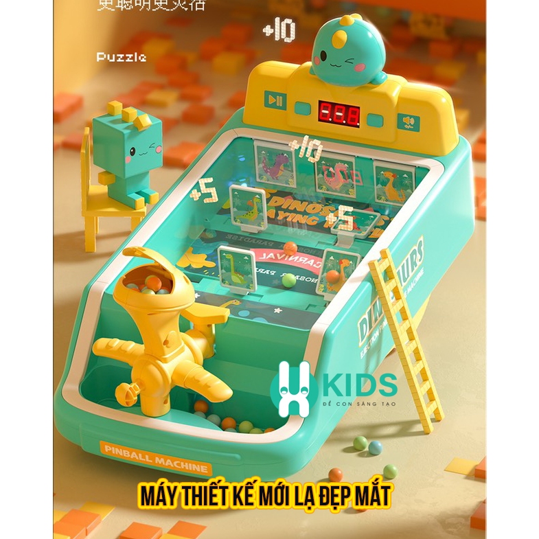 Đồ chơi máy bắn bóng pinball cỡ lớn tính điểm thế hệ mới mô hình khủng long , mèo hồng có đèn nhạc vui nhộn cho bé
