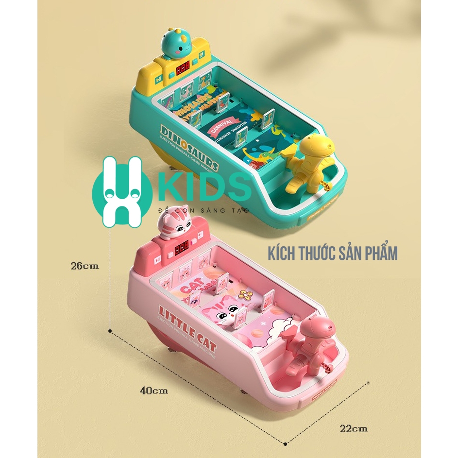 Đồ chơi máy bắn bóng pinball cỡ lớn tính điểm thế hệ mới mô hình khủng long , mèo hồng có đèn nhạc vui nhộn cho bé