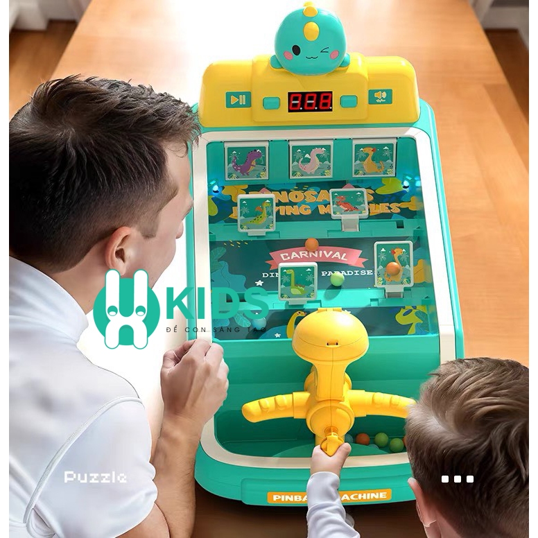 Đồ chơi máy bắn bóng pinball cỡ lớn tính điểm thế hệ mới mô hình khủng long , mèo hồng có đèn nhạc vui nhộn cho bé