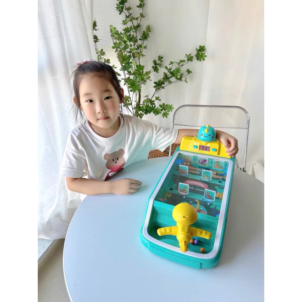 Đồ chơi máy bắn bóng pinball cỡ lớn tính điểm thế hệ mới mô hình khủng long , mèo hồng có đèn nhạc vui nhộn cho bé