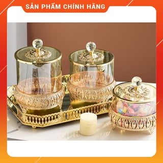 Hũ thủy tinh mạ vàng đựng bánh kẹo mứt hộp khay mứt trang trí tết TB001
