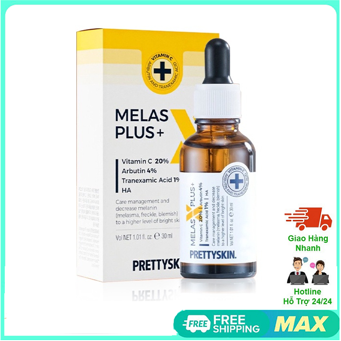 Tinh chất dưỡng trắng mờ thâm nám Prettyskin Melas X Plus Giúp mờ nám, mờ thâm, làm sáng da hiệu quả