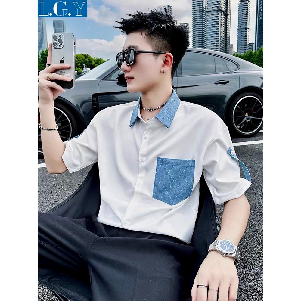 Áo Sơ Mi Nam Vải Đũi Loang Màu Trắng Đen Chuẩn Form Tôn Dáng.