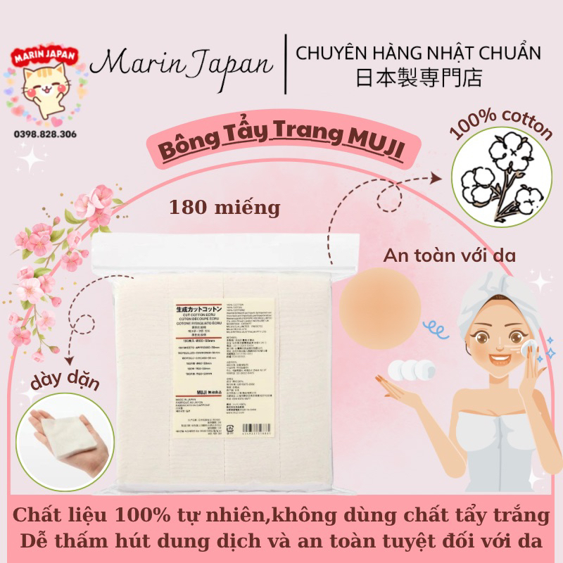 (Chuẩn hàng Nhật)Bông tẩy trang Muji cut cotton nhật bản