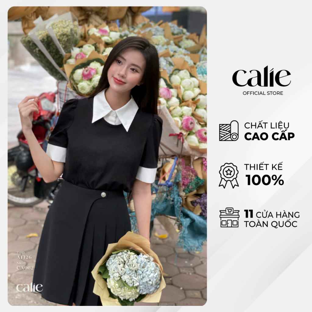 Áo kiểu nữ phối cổ đức dáng basic chất liệu tăm gân Hàn phối vải thô xước dễ phối đồ CALIE AF126