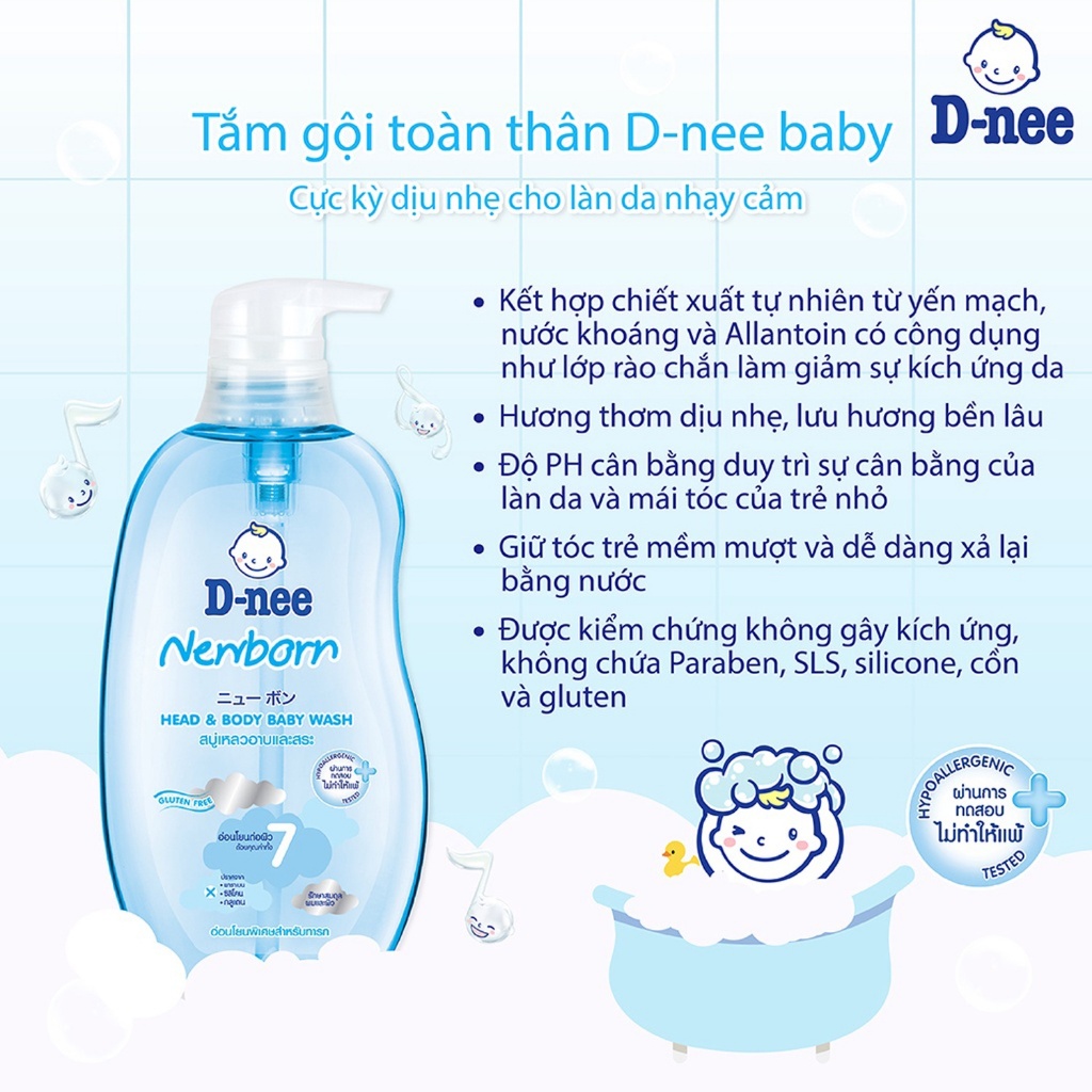 Sữa tắm gội toàn thân Dnee 200-380ml cho bé 0-3 tuổi đủ màu