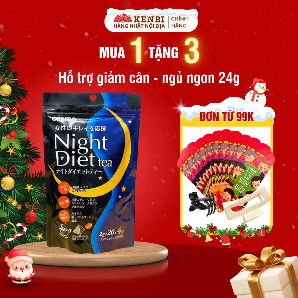 Trà giảm cân NIGHT DIET xanh bản 20+4g - Kenbi Hàng Nhật nội địa