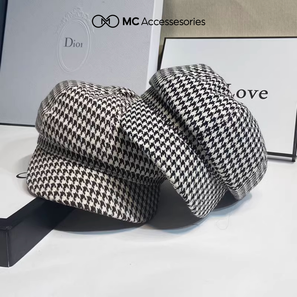 Nón Nồi Newsboy Sọc Caro JBR10 M C MR & MRS CAP Kiểu Mũ Beret Nữ Chất Vải Dày Có Lớp Lót Nhiều Màu Vintage