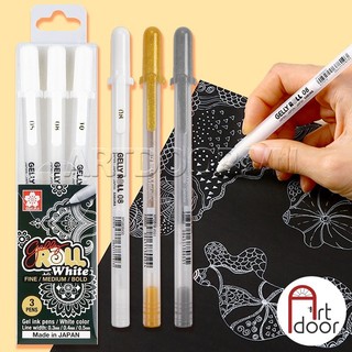Bộ bút đi nét trắng, nhũ vàng, bạc sakura gelly roll set 3 cây