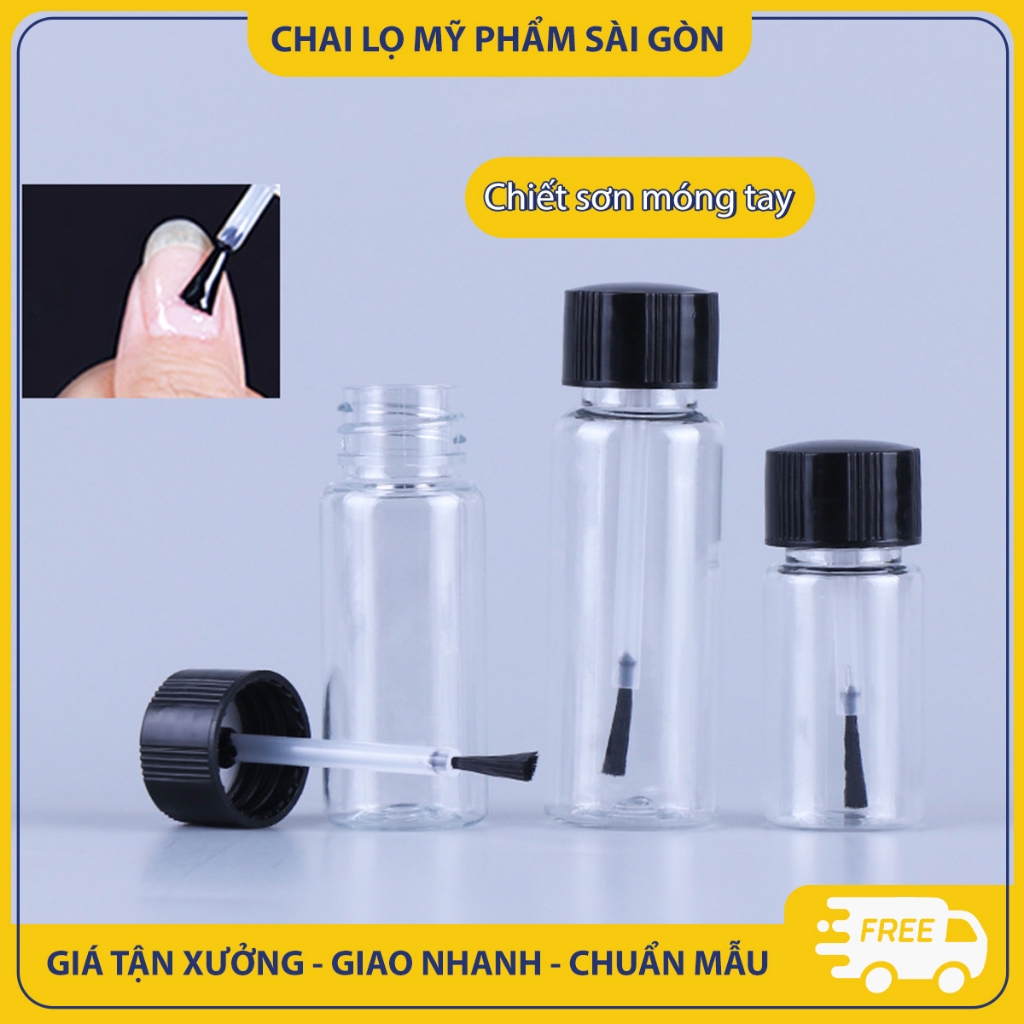 Chai nhựa PET chiết sơn móng tay, 5ml/10ml/15ml/20ml/25ml, chai nắp vặn chắc chắn, kèm cọ sơn - BuyOne - BOPE19