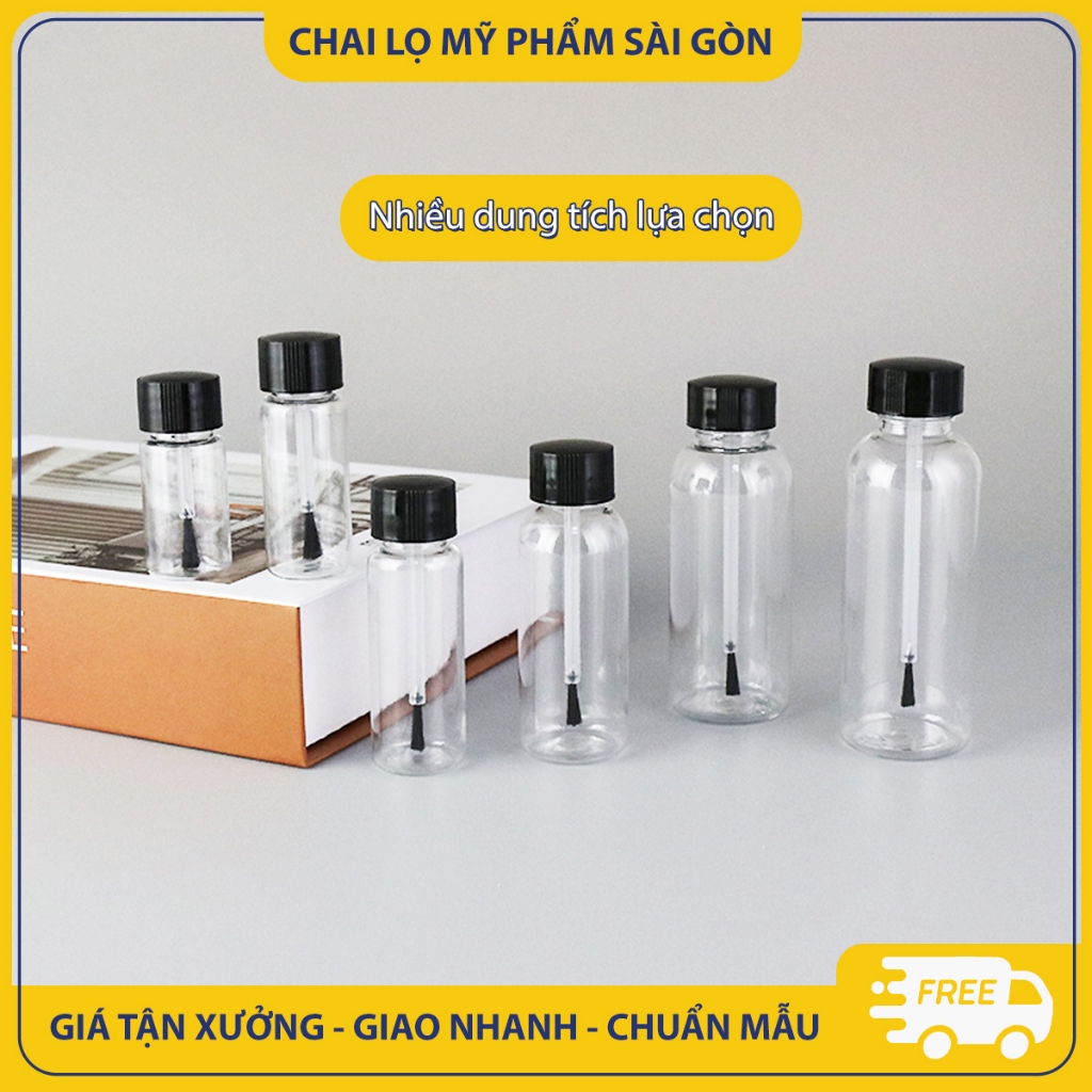 Chai nhựa PET chiết sơn móng tay, 5ml/10ml/15ml/20ml/25ml, chai nắp vặn chắc chắn, kèm cọ sơn - BuyOne - BOPE19