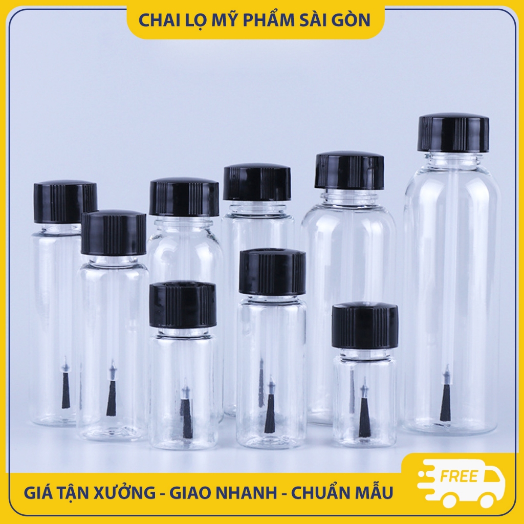 Chai nhựa PET chiết sơn móng tay, 5ml/10ml/15ml/20ml/25ml, chai nắp vặn chắc chắn, kèm cọ sơn - BuyOne - BOPE19