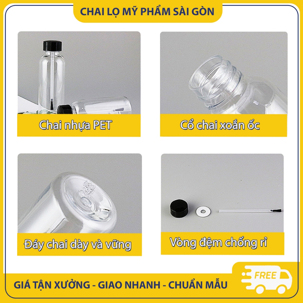 Chai nhựa PET chiết sơn móng tay, 5ml/10ml/15ml/20ml/25ml, chai nắp vặn chắc chắn, kèm cọ sơn - BuyOne - BOPE19