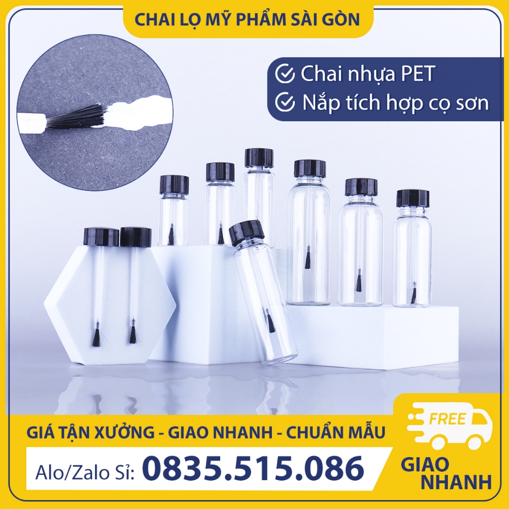 Chai nhựa PET chiết sơn móng tay, 5ml/10ml/15ml/20ml/25ml, chai nắp vặn chắc chắn, kèm cọ sơn - BuyOne - BOPE19