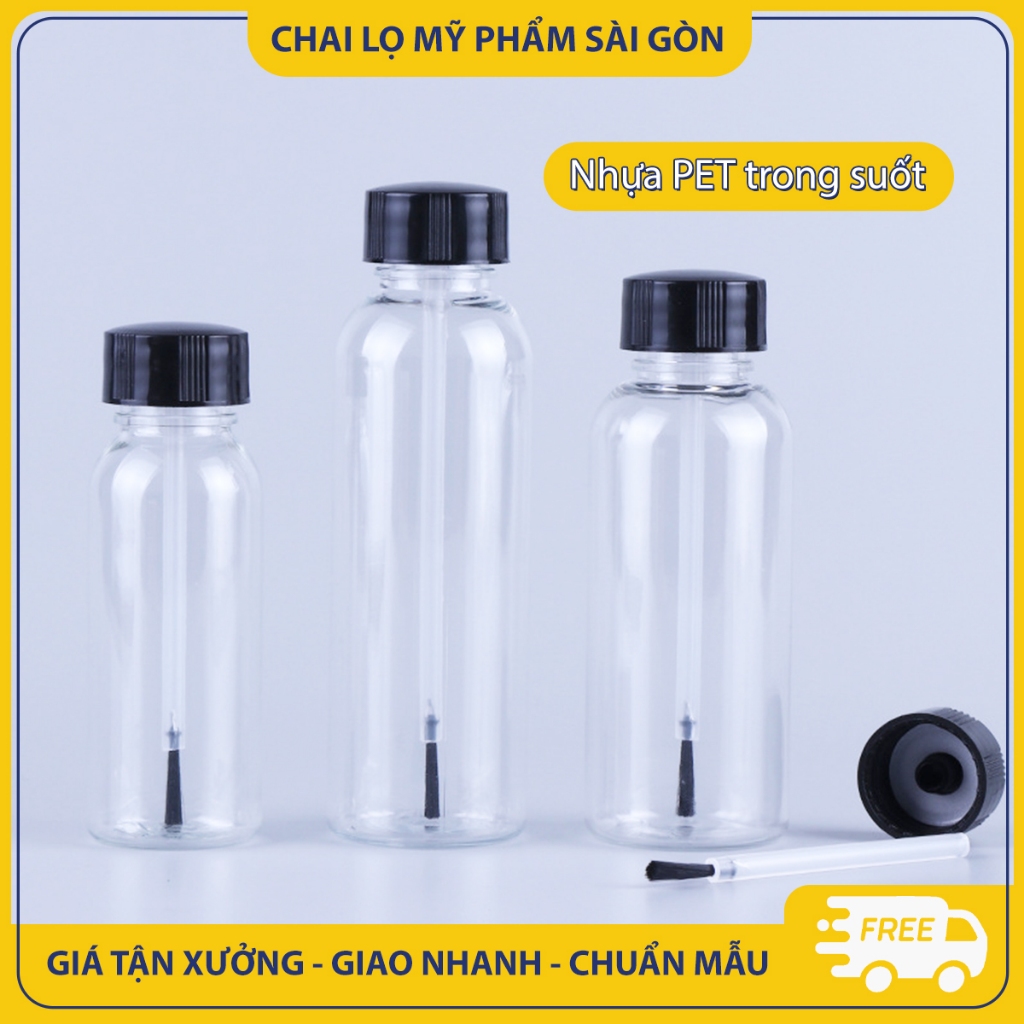 Chai nhựa PET chiết sơn móng tay, 5ml/10ml/15ml/20ml/25ml, chai nắp vặn chắc chắn, kèm cọ sơn - BuyOne - BOPE19