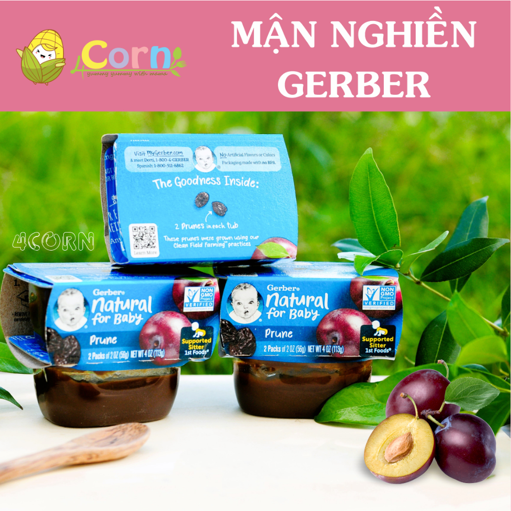 HÀNG MỸ Mận đen nghiền Gerber - chống táo bón - Cho bé 4m+