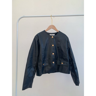 Áo da croptop basic nữ dài tay khoác ngoài UNDERCOOL năng động mặc đi chơi, đi làm cá tính