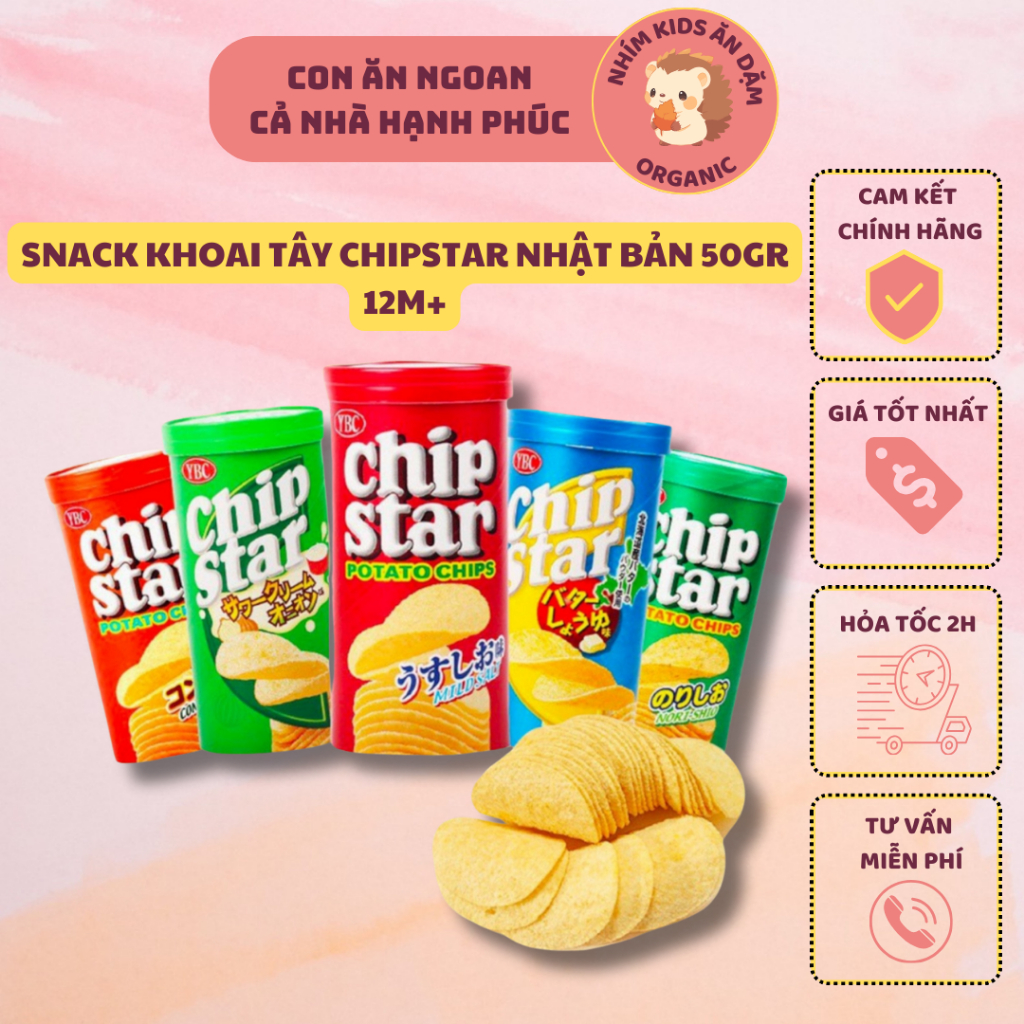[Date T8/2024] Bánh Snack Khoai tây lát Chip Star Nhật Bản cho bé hộp 50g Chipstar