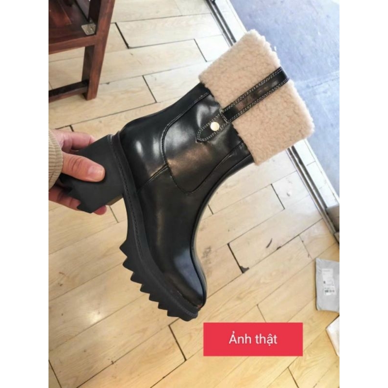 Bốt Da Nữ Cổ Lông Hàng QC  2 màu Đen, Ghi HOTTREND 2023 !