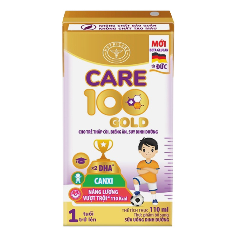 Sữa Care 100 Gold 110ml Pha Sẵn Thùng 48 hộp.dành cho trẻ thấp còi, biếng ăn, suy dinh dưỡng từ