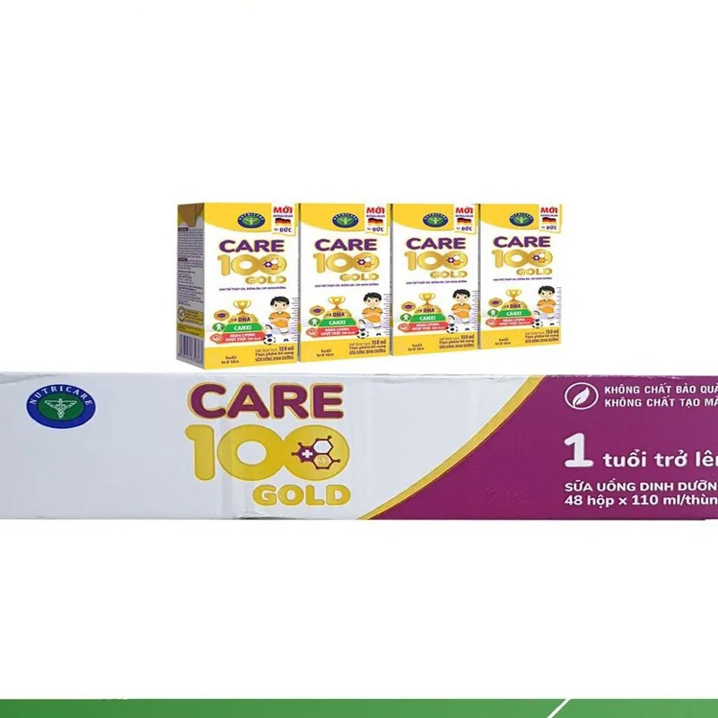 Sữa Care 100 Gold 110ml Pha Sẵn Thùng 48 hộp.dành cho trẻ thấp còi, biếng ăn, suy dinh dưỡng từ