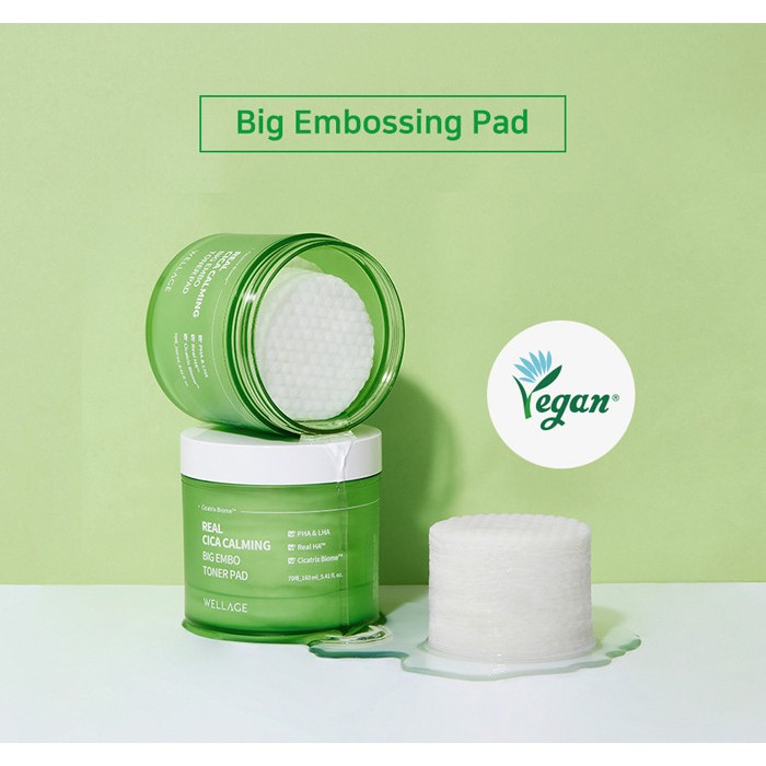 SN0842 - Full hộp 70 miếng Real Cica Calming Big Embo Toner Pad Wellage