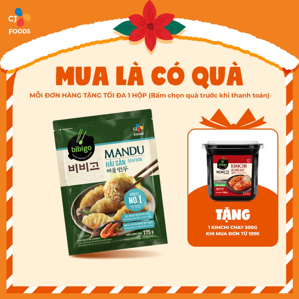 Bánh xếp Mandu Hàn Quốc Bibigo 175g (Nhân Thịt/ Hải sản/ Thịt & bắp)