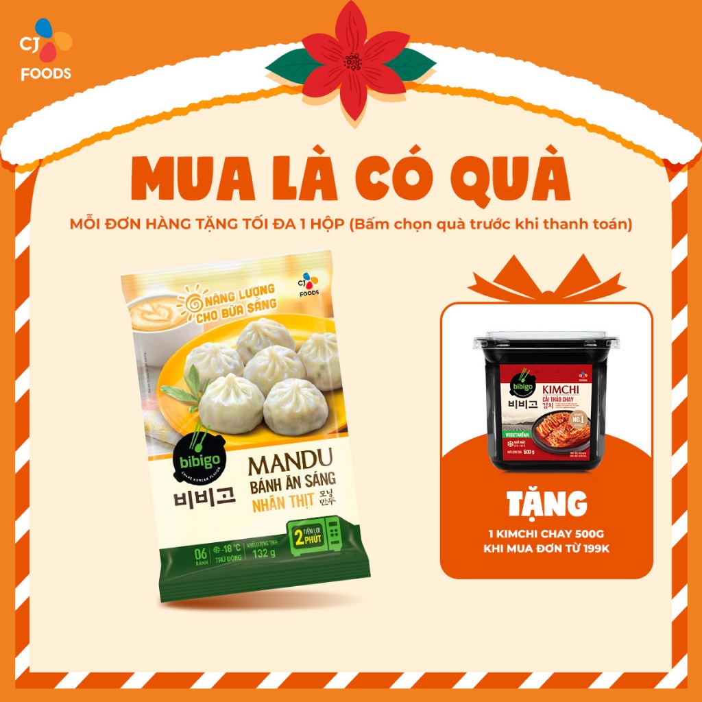 Bánh xếp Mandu Bibigo ăn sáng nhân thịt 132g [Siêu tiện lợi]