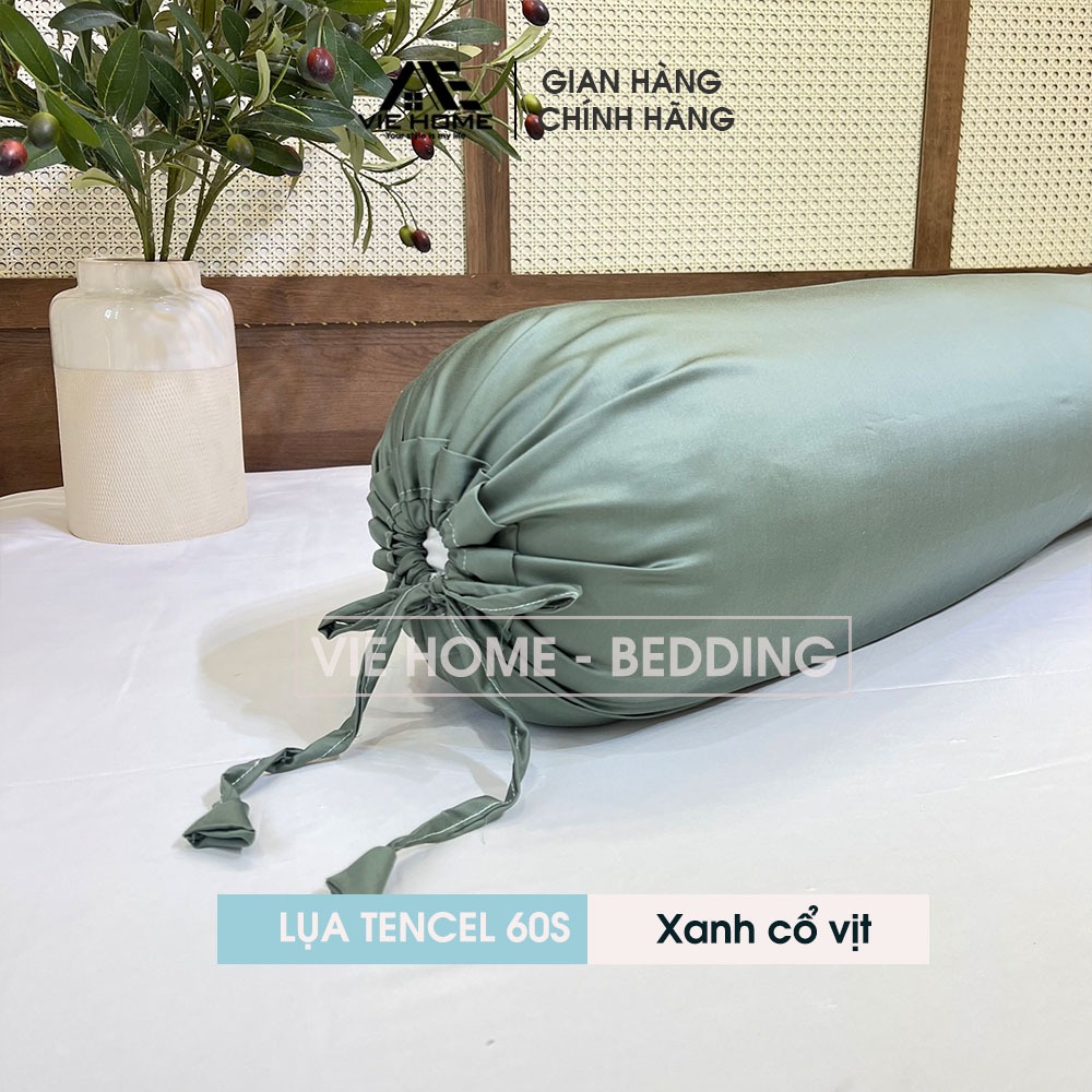 Vỏ gối ôm lụa Tencel 60s VIE HOME - Bedding hàng đẹp thắt nơ 2 đầu kích thước 35x100cm