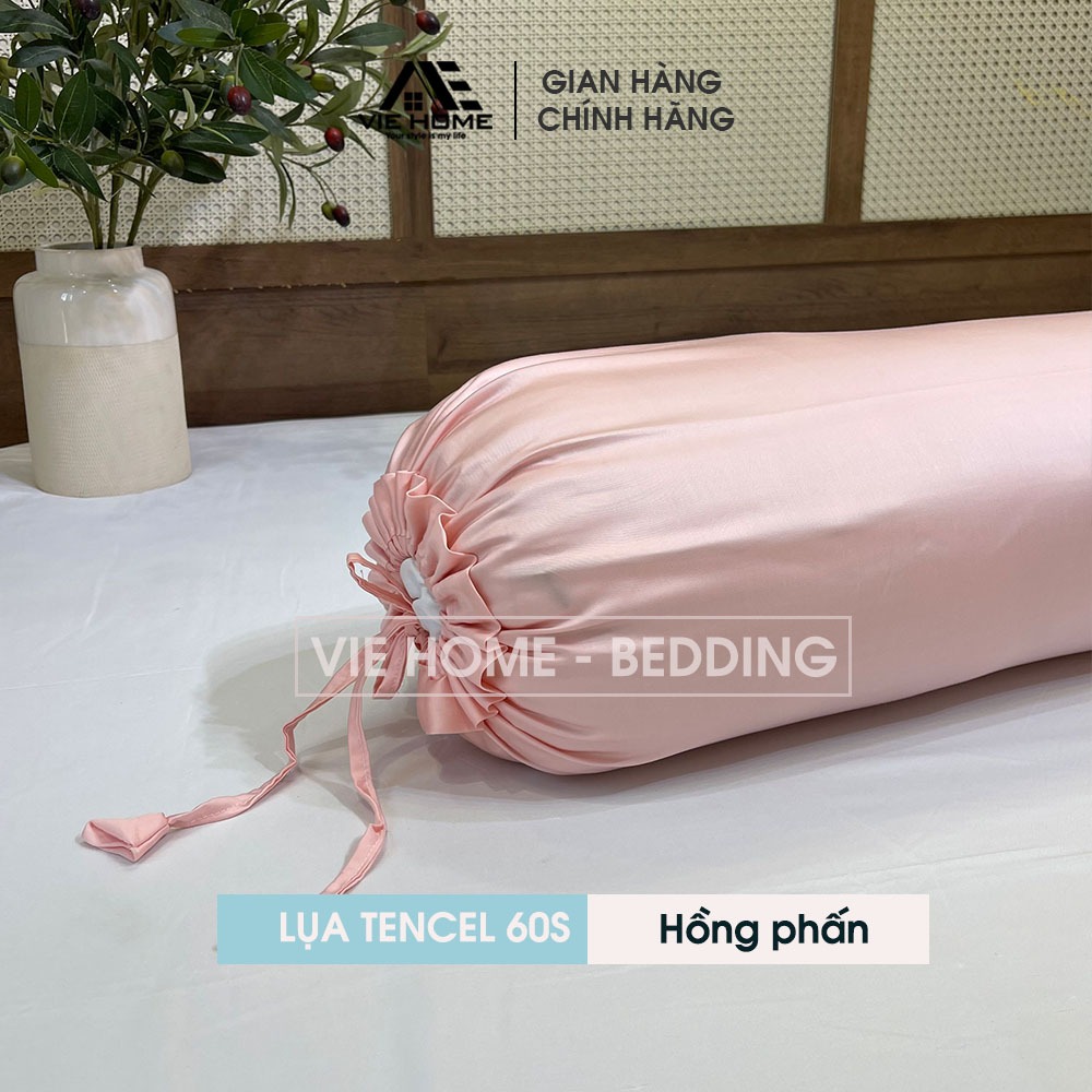 Vỏ gối ôm lụa Tencel 60s VIE HOME - Bedding hàng đẹp thắt nơ 2 đầu kích thước 35x100cm