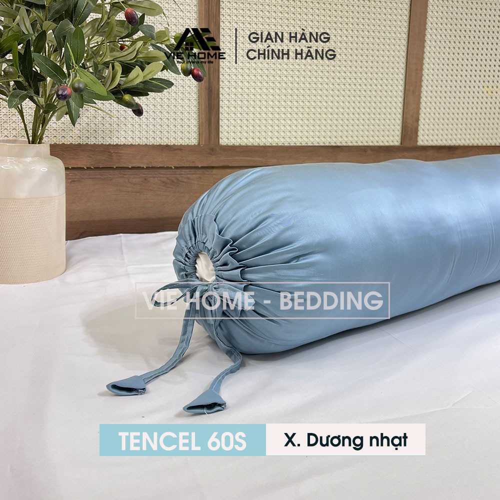 Vỏ gối ôm lụa Tencel 60s VIE HOME - Bedding hàng đẹp thắt nơ 2 đầu kích thước 35x100cm