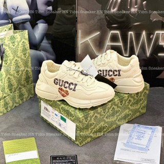 Giày Thể Thao Nam Nữ Gucci Cream Leather Rhyton Sneakers,Giày Tặng Chiều Cao Gucci Trái Tim