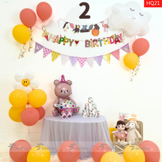 Set bóng trang trí sinh nhật gấu hồng tone hồng cam xinh xắn cho bé gái HQ21