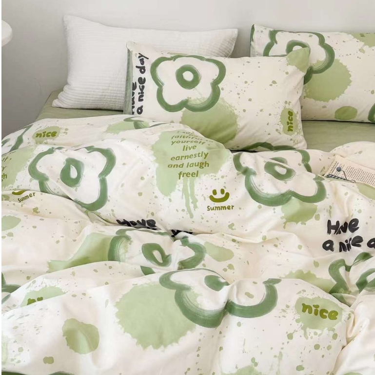Bộ chăn ga gối cotton living organic free size 4 món + Quà tặng, 100% chất cotton cao cấp, sửa chun ga theo yêu cầu M159