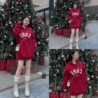 Áo nỉ hoodie đỏ chất 2 da in 1987, form thụng chuẩn qccc