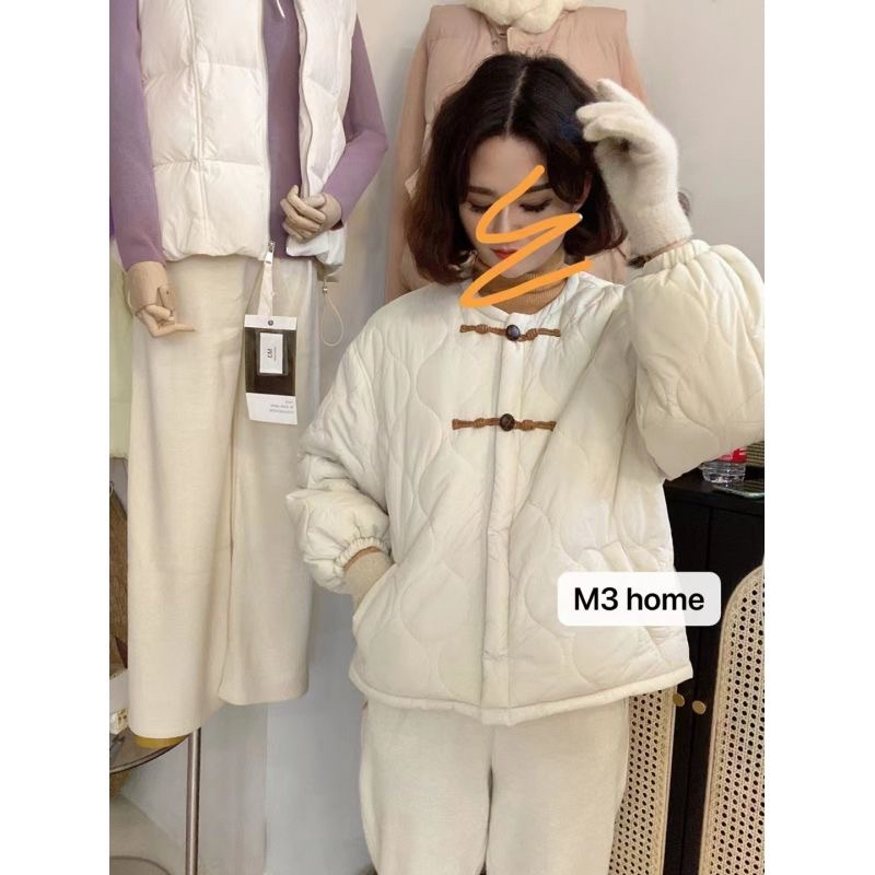 Áo phao chần bông vintage 2  cúc