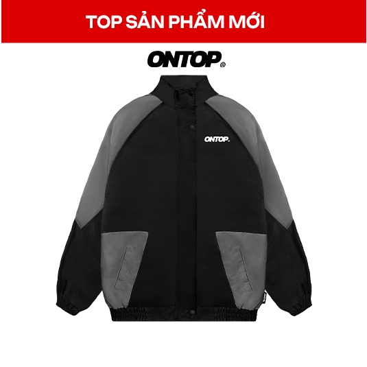 Áo khoác dù local brand nam nữ ONTOP 2 lớp màu đen phối xám cổ trụ Jersey Jacket | O24-AK4