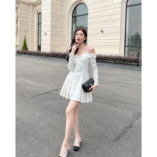Đầm bigsize hai dây trễ vai tay dài dáng xếp li xinh xắn ( Thời trang Vicky G - Anitagreen ) HN451223